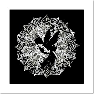 White Mandala Circle Hummingbird Posters and Art